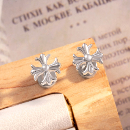 1 paire de boucles d'oreilles à tige en acier titane et zircone pour femme, série Simple, croix simple, sans placage