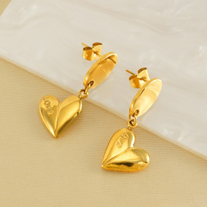 1 Paire De Boucles D'Oreilles Rétro En Acier Inoxydable Plaqué Or En Forme De Cœur Pour Femmes, Boucles D'Oreilles En Acier Titane À La Mode, Boucles D'Oreilles Pendantes Pour Femmes h5 Image4