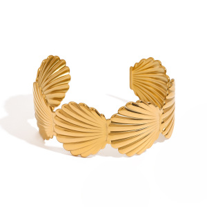Bracelet Jonc Femme Vogue En Forme De Coquillage, En Acier Inoxydable, Couleur Or, Imperméable, Collection Vacances (1 Pièce) h5 Image5