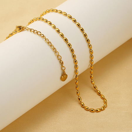 collier chaîne unisexe en acier inoxydable plaqué or , série simple, 1 pièce