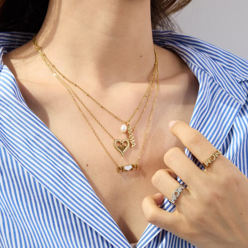 Collier Pendentif Femme Étanche En Acier Inoxydable Avec Lettre « Maman » (1 Pièce) - Collection Romantique - Collection Fête Des Mères Image7