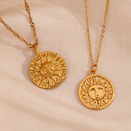 Collier pendentif femme classique soleil/lune en acier inoxydable étanche couleur or (1 pièce)