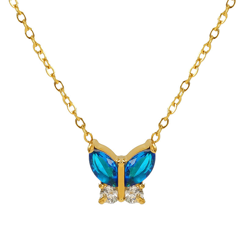 Collier Avec Pendentif En Forme De Nœud Papillon En Acier Titane Plaqué Or  Et Zircon Pour Femme, Série Simple Image6