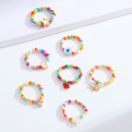 Bague ajustable en acrylique pour femme, série romantique, jolies couleurs mélangées, 1 pièce 2