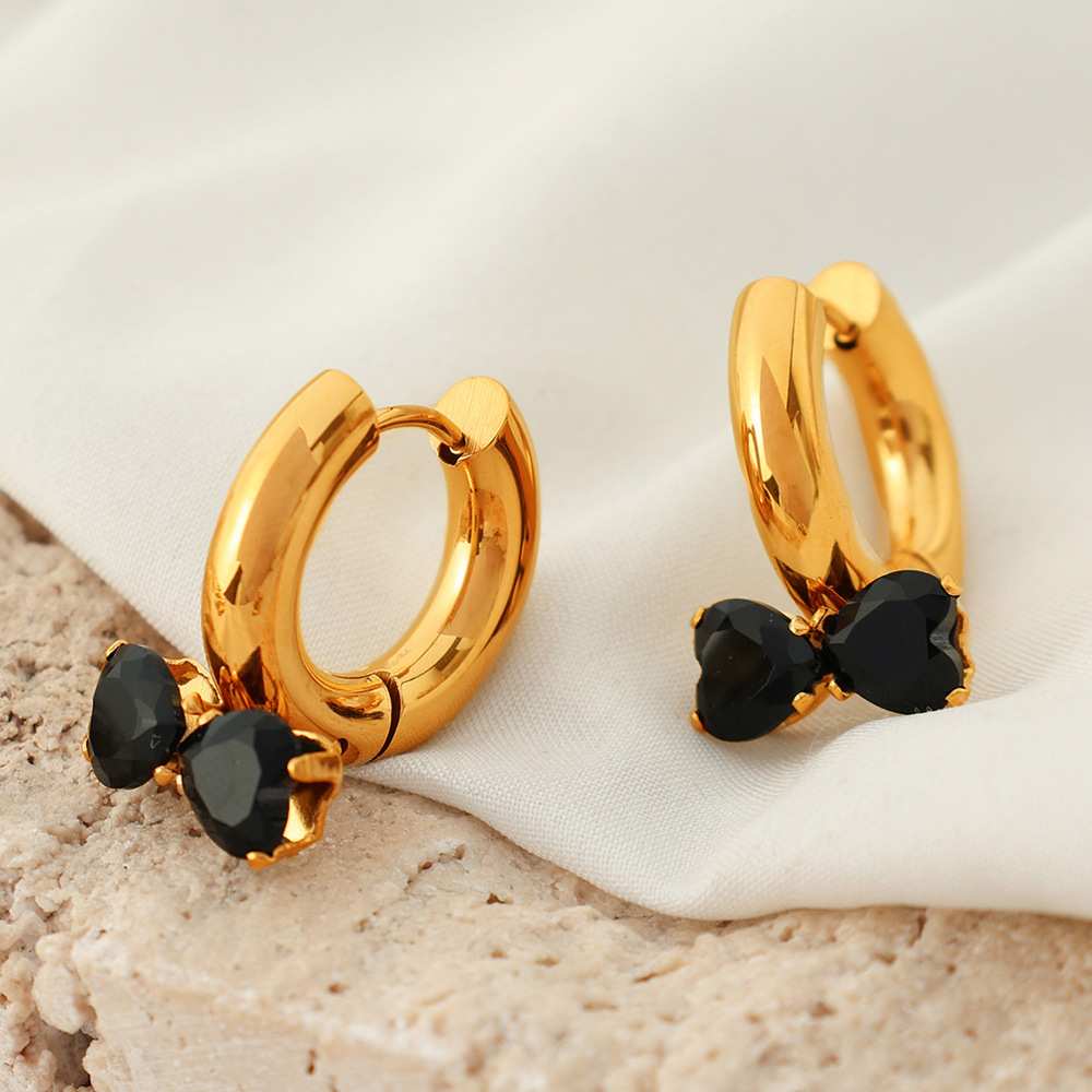 1 Paire De Boucles D'Oreilles Pendantes Pour Femme, Série Romantique, Nœud Papillon, En Acier Inoxydable Plaqué Or  Et Zircone Image7
