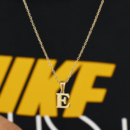 collier avec pendentif en acier inoxydable plaqué or  pour femme, série simple, lettre simple 2