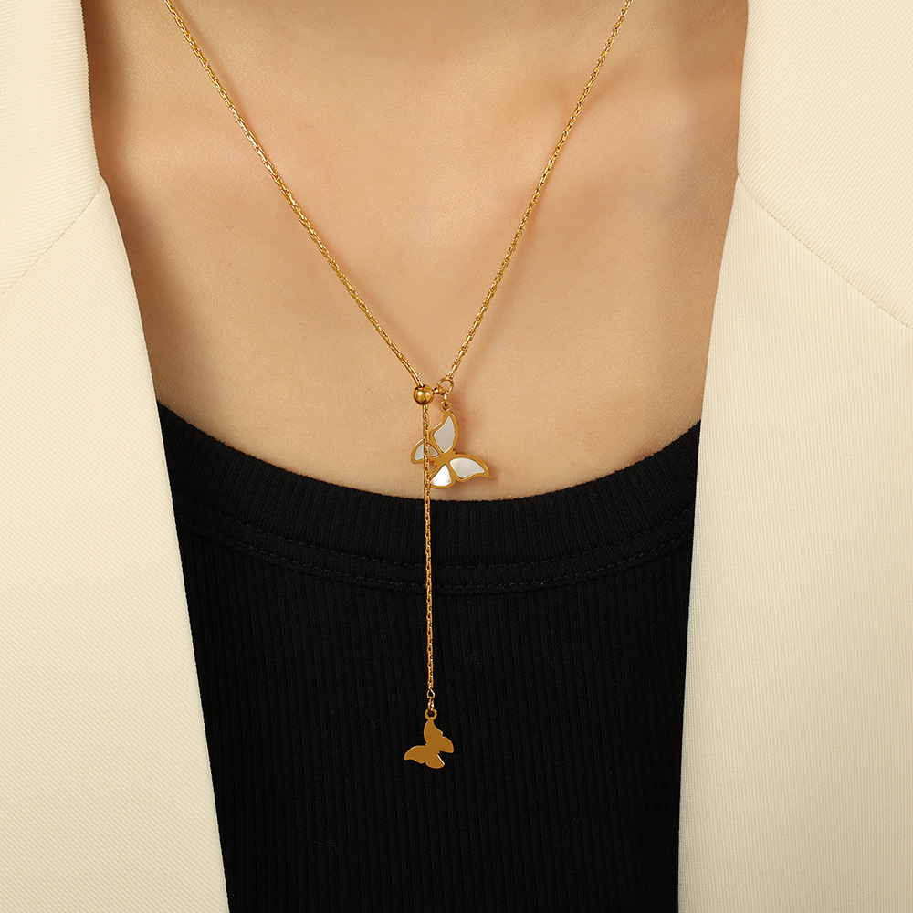Collier Avec Pendentif En Forme De Coquillage Pour Femme, Série Romantique, En Acier Titane Plaqué Or , Motif Animal Doux Image5