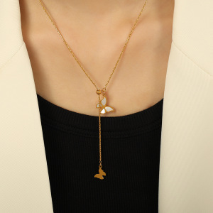 Collier Avec Pendentif En Forme De Coquillage Pour Femme, Série Romantique, En Acier Titane Plaqué Or , Motif Animal Doux h5 Image5