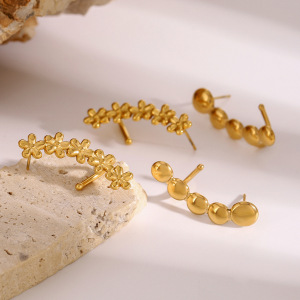 1 Paire De Boucles D'Oreilles À Tige En Acier Inoxydable Plaqué Or Pour Femme, Série Simple, Motif Fleur Classique h5 Image2
