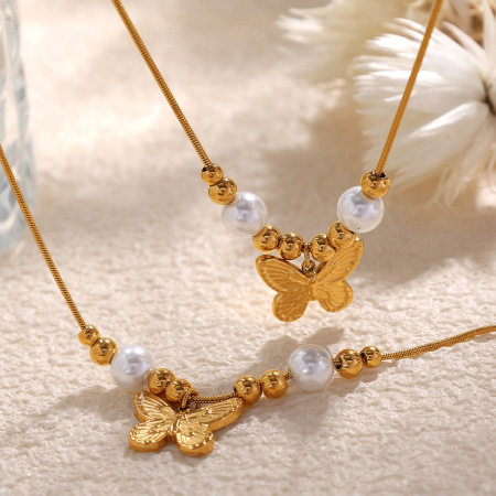 Collier avec pendentif en acier titane doré pour femme, série romantique, élégant, animal 2
