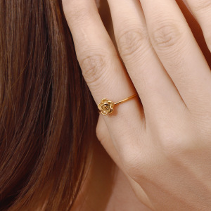 Bague Ajustable Pour Femme, Collection Romantique, Motif Floral Délicat, En Acier Inoxydable Étanche Couleur Or. h5 Image7