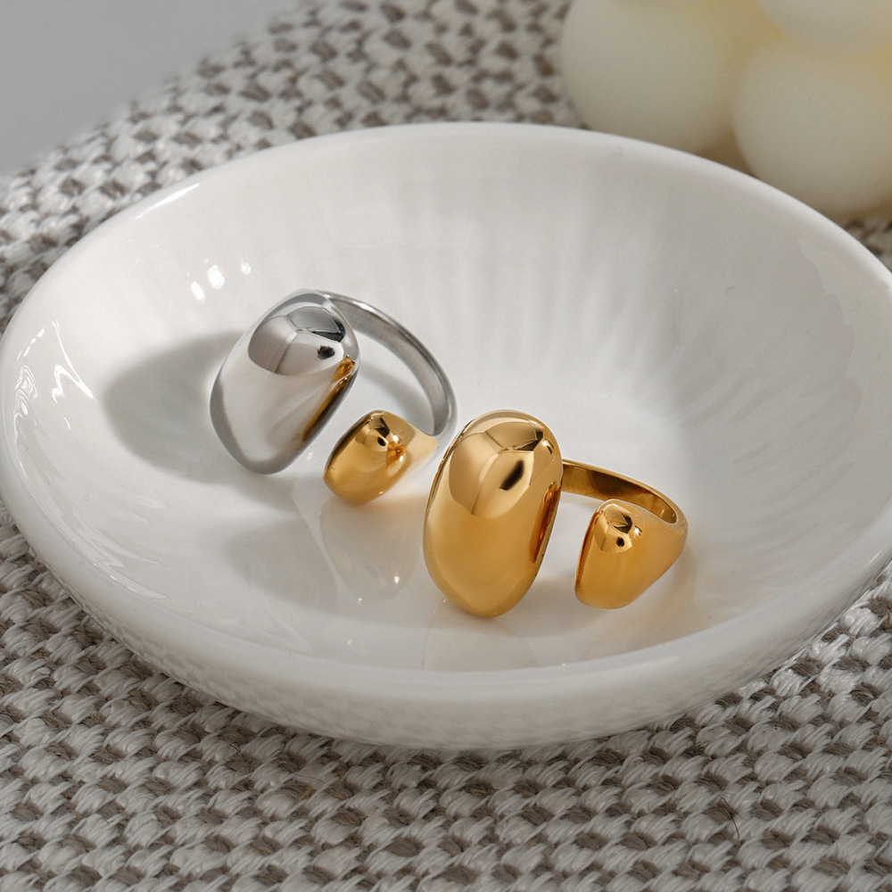 Bague Simple Pour Femme, Forme Ovale Irrégulière, En Acier Inoxydable, Couleur Or, Étanche (1 Pièce). Image7