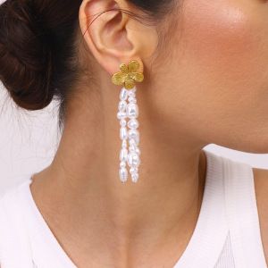 Boucles D'Oreilles Élégantes À Pompons Et Fleurs, En Acier Inoxydable Doré, Imperméables, Pour Femme (1 Paire) h5 Image7