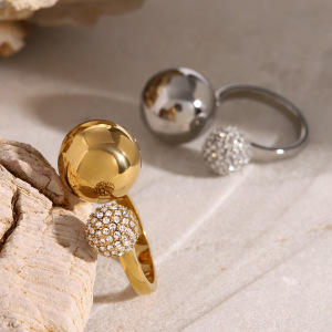 1 Paire De Bagues Ouvertes En Acier Inoxydable Avec Perles Asymétriques Incrustées De Diamants, Bijoux De Mode Polyvalents, Bagues Réglables Pour Femmes h5 Image2