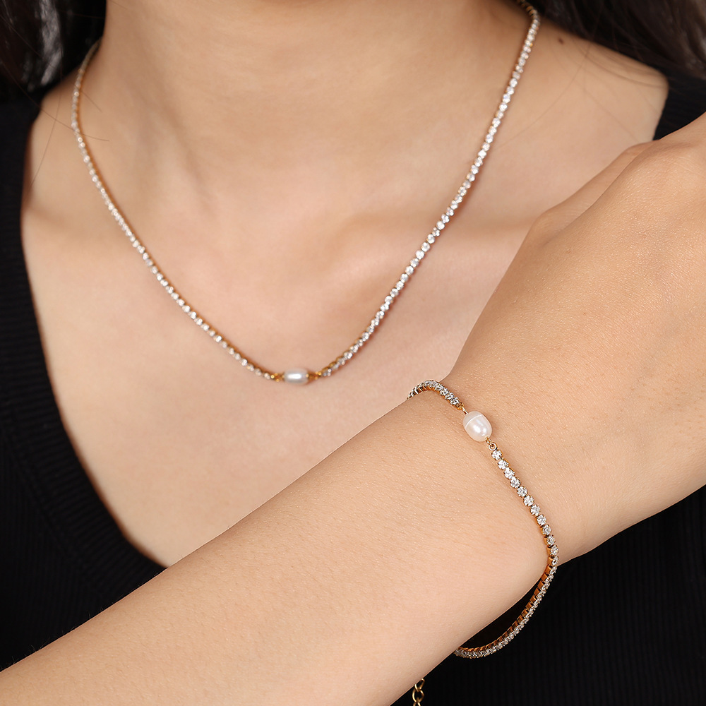 Collier Chaîne Pour Femme, Série Classique, Style Rétro Géométrique, En Acier Titane, Couleur Or Image5