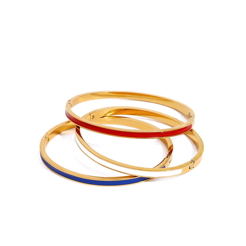 Bracelet Rond En Acier Inoxydable Plaqué Or  Pour Femme, Série Simple,  Image7