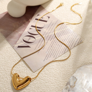 Collier Pendentif Femme En Forme De Cœur, Style Moderne, En Acier Inoxydable Étanche, Couleur Or (1 Pièce) h5 Image5