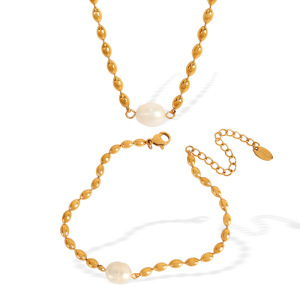 Bracelet De Perles Rétro En Acier Inoxydable Plaqué Or Pour Femme, Série Simple, Perles Artificielles h5 Image6