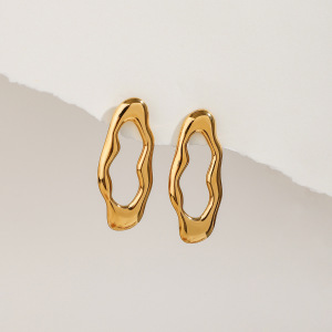 1 Paire De Boucles D'Oreilles À Tige Ovales En Acier Inoxydable Doré Pour Femme, De La Série Classic h5 Image6