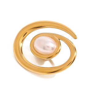 1 Paire De Broches Géométriques Classiques En Acier Inoxydable Plaqué Or  Avec Perles Artificielles Pour Femme h5 Image7