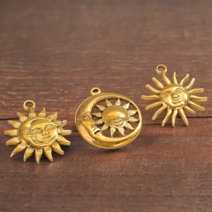1 Paire De Pendentifs Rétro Soleil/Lune Pour Femme, Série Simple, Plaqués Or  h5 Image2