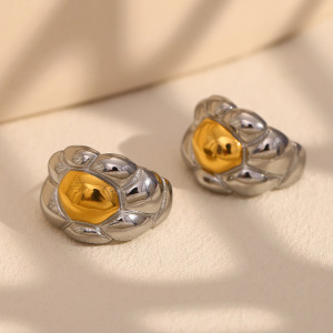 Boucles D'Oreilles Puces Pour Femme, Collection Simple Series Fashion Ol Null, En Acier Inoxydable Étanche, Couleur Or (1 Paire). h5 Image4