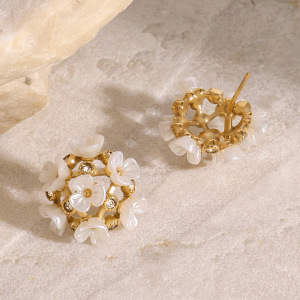 1 Paire De Boucles D'Oreilles À Tige En Acier Inoxydable Plaqué Or Pour Femme, Série Simple, Motif Fleur Douce h5 Image3