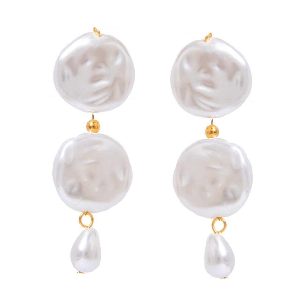 Boucles D'Oreilles Pendantes Élégantes Et Géométriques En Acier Inoxydable Plaqué Or Avec Perles Artificielles (1 Paire) Image6