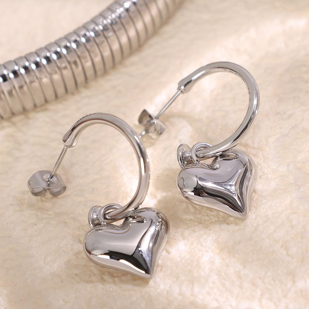 1 Paire De Boucles D'Oreilles Pendantes Pour Femme, Série Romantique, En Acier Titane Couleur Or, Motif Cœur Image6