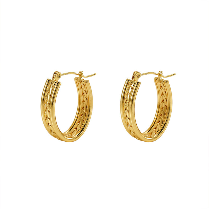 1 Paire De Boucles D'Oreilles Créoles Simples Géométriques En Acier Inoxydable Plaqué Or Pour Femme Image6