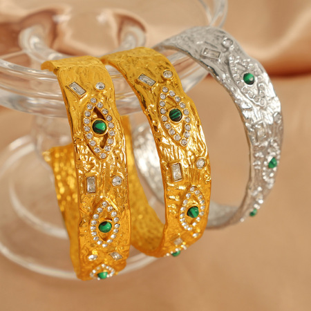 Bracelet Pour Femme En Acier Inoxydable Plaqué Or  Avec Zircons, Série Classique, Œil Rétro