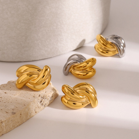 1 Paire De Boucles D'Oreilles À Tige Torsadées En Acier Inoxydable Plaqué Or  Pour Femme, Série Simple 2