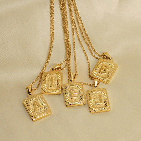 collier pendentif unisexe en acier inoxydable plaqué or , série simple, lettre quotidienne