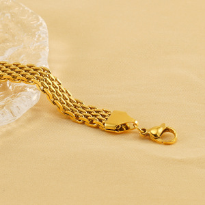 Bracelet Chaîne Unisexe Rétro En Acier Titane Plaqué Or , Série Classique, 1 Pièce h5 Image5