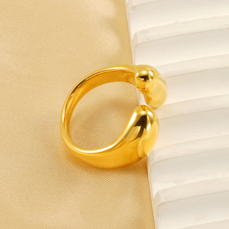 1 paire de bagues ajustables rétro géométriques en acier inoxydable plaqué or  pour femme, série classique 2