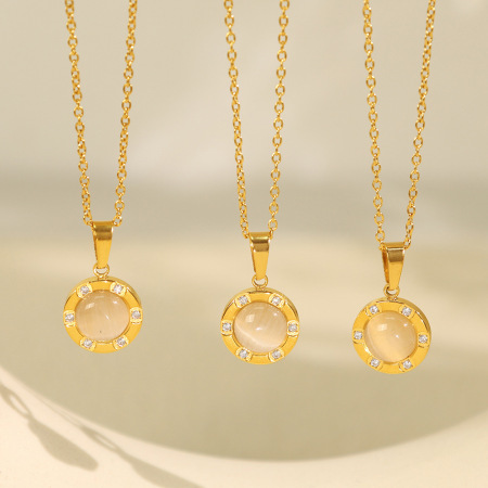 collier avec pendentif géométrique rétro en acier titane plaqué or  pour femme, série classique, 1 pièce