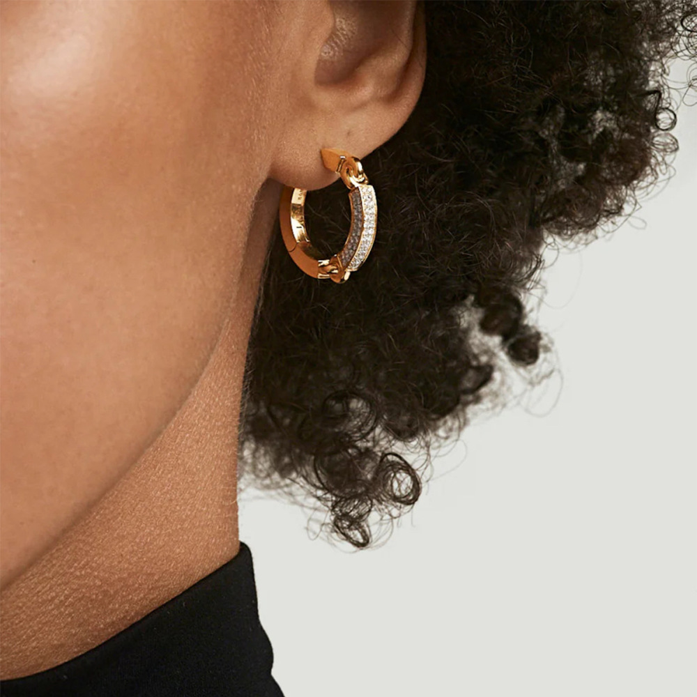 1 Paire De Boucles D'Oreilles Créoles Élégantes En Acier Inoxydable Plaqué Or  Avec Strass Pour Femme, Série Simple Image4