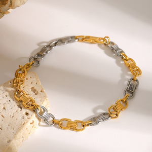 Bracelet Chaîne Géométrique Décontracté En Acier Inoxydable Plaqué Or Pour Femme, Série Simple, 1 Pièce h5 Image3