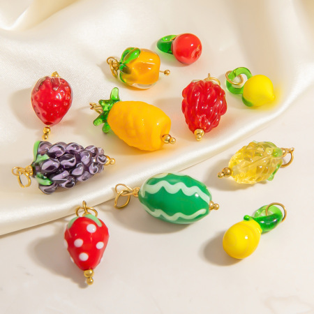 Pendentif femme en acier inoxydable doré, émail naturel couleur fruits, 1 pièce, série Chromatic