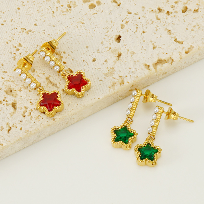 1 Paire De Boucles D'Oreilles En Perles D'Acier Inoxydable De Style Transfrontalier Pour Femmes, Boucles D'Oreilles En Étoile En Zircon Assorties, Boucles D'Oreilles Pour Femmes, Boucles D'Oreilles Pendantes Image5