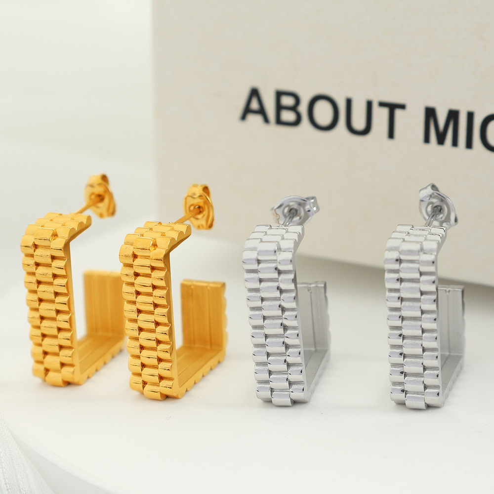 1 Paire De Boucles D'Oreilles Créoles Géométriques Simples En Acier Inoxydable Plaqué Or Pour Femme Image7