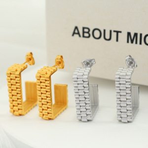 1 Paire De Boucles D'Oreilles Créoles Géométriques Simples En Acier Inoxydable Plaqué Or Pour Femme h5 Image7
