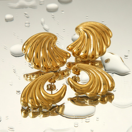 1 paire de boucles d'oreilles à tige géométriques quotidiennes plaquées or de la série simple