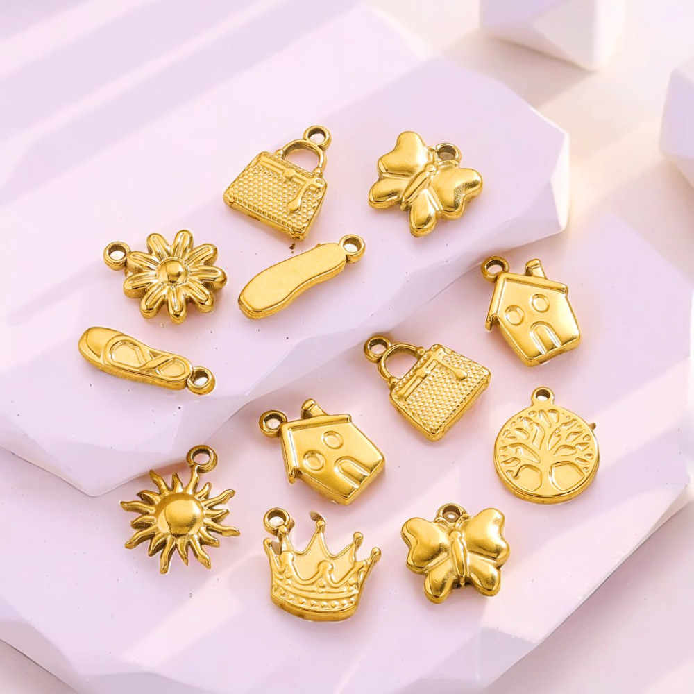 1 Paire De Pendentifs Pour Femme, Série Simple, Style Dessin Animé Rétro, Plaqués Or  Image2