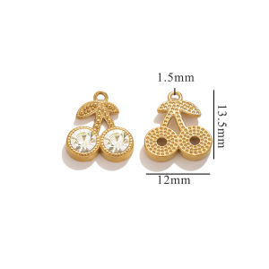 Pendentif Femme En Acier Inoxydable Doré, Étanche, Motif Cerise, Collection Romantique (1 Pièce) h5 Image4