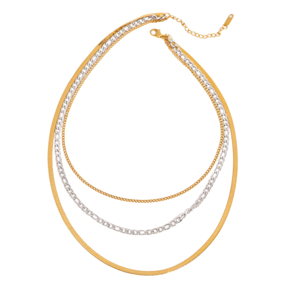 Colliers Superposés Pour Femmes, Style Simple Et Charmant, En Acier Inoxydable Étanche, Coloris Or Et Argent (1 Pièce) Image6