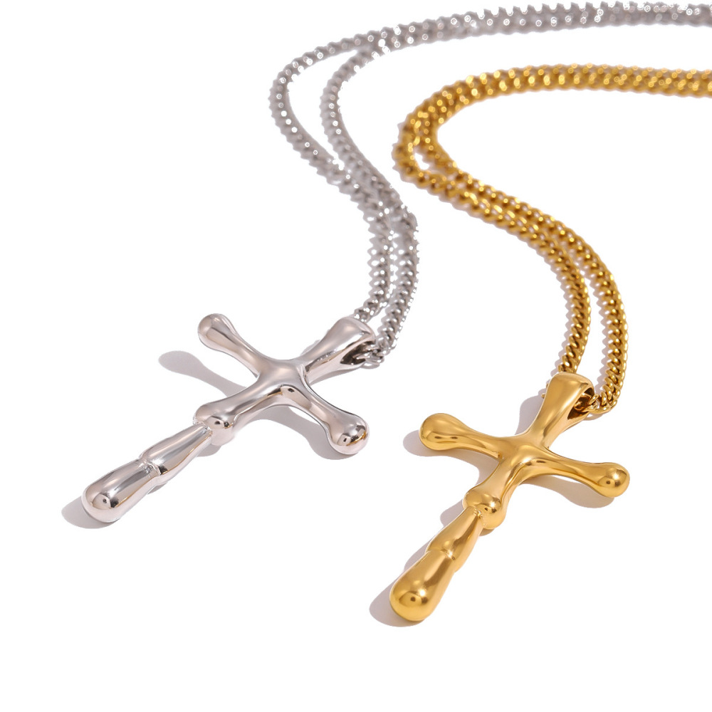 Collier Avec Pendentif Croix Européenne Et Américaine En Acier Inoxydable Plaqué Or  Pour Femme, Série Simple, 1 Pièce Image6