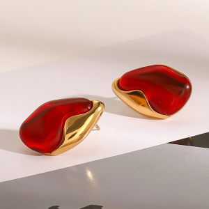 1 Paire De Boucles D'Oreilles À Tige Ovales En Acier Inoxydable Plaqué Or  Pour Femmes, Série Classic  h5 Image4