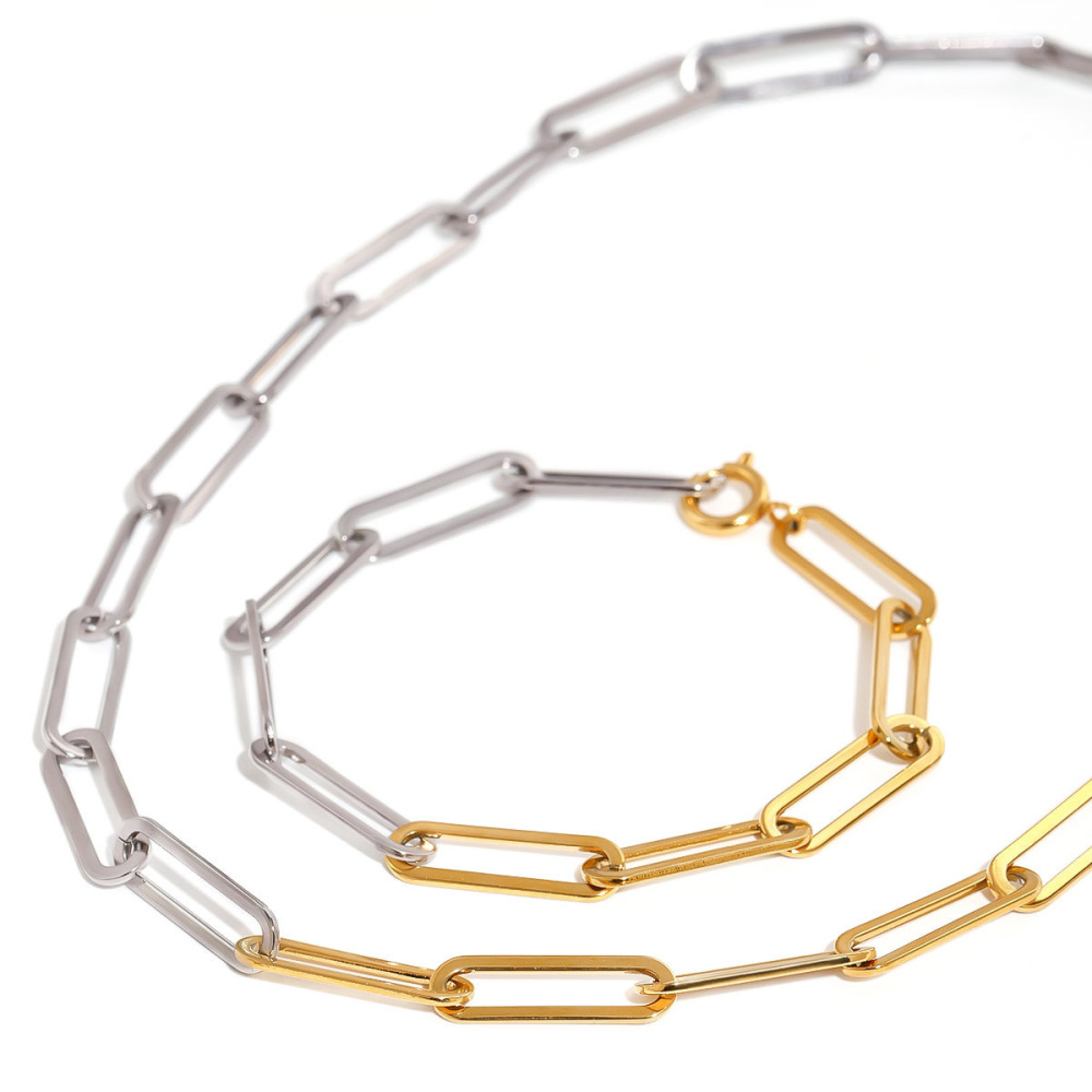 Bracelet Chaîne Pour Femme En Acier Inoxydable Plaqué Or , Série Simple Daily Line, 1 Pièce Image6