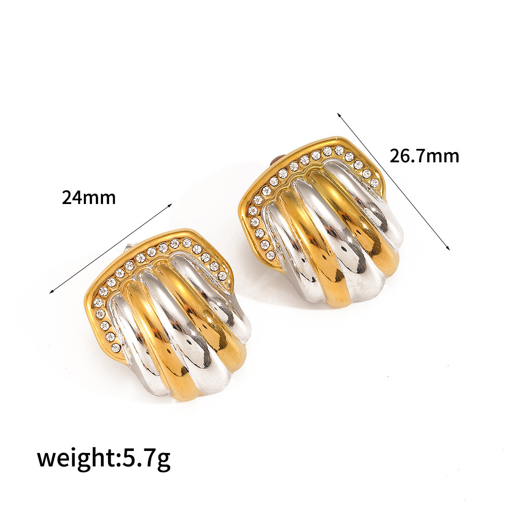 1 Paire De Boucles D'Oreilles À Tige Géométriques En Acier Inoxydable Plaqué Or Pour Femme, Série Simple Image4
